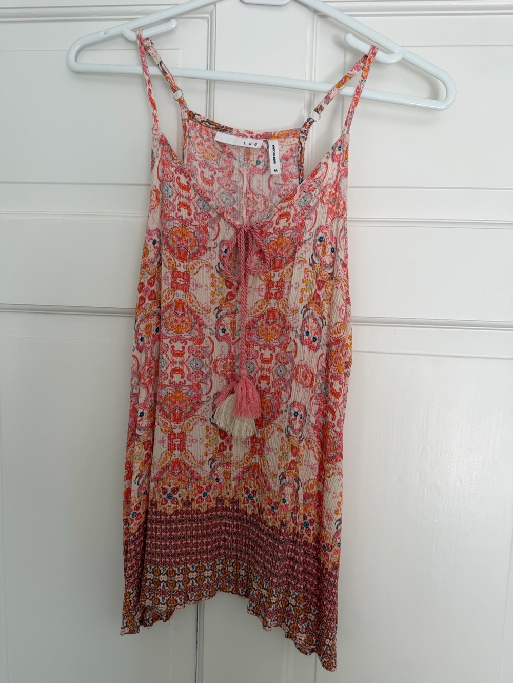 Boho Tassel Spaghetti Strap tank - Red and coral Floral Print